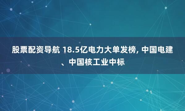 股票配资导航 18.5亿电力大单发榜, 中国电建、中国核工业中标